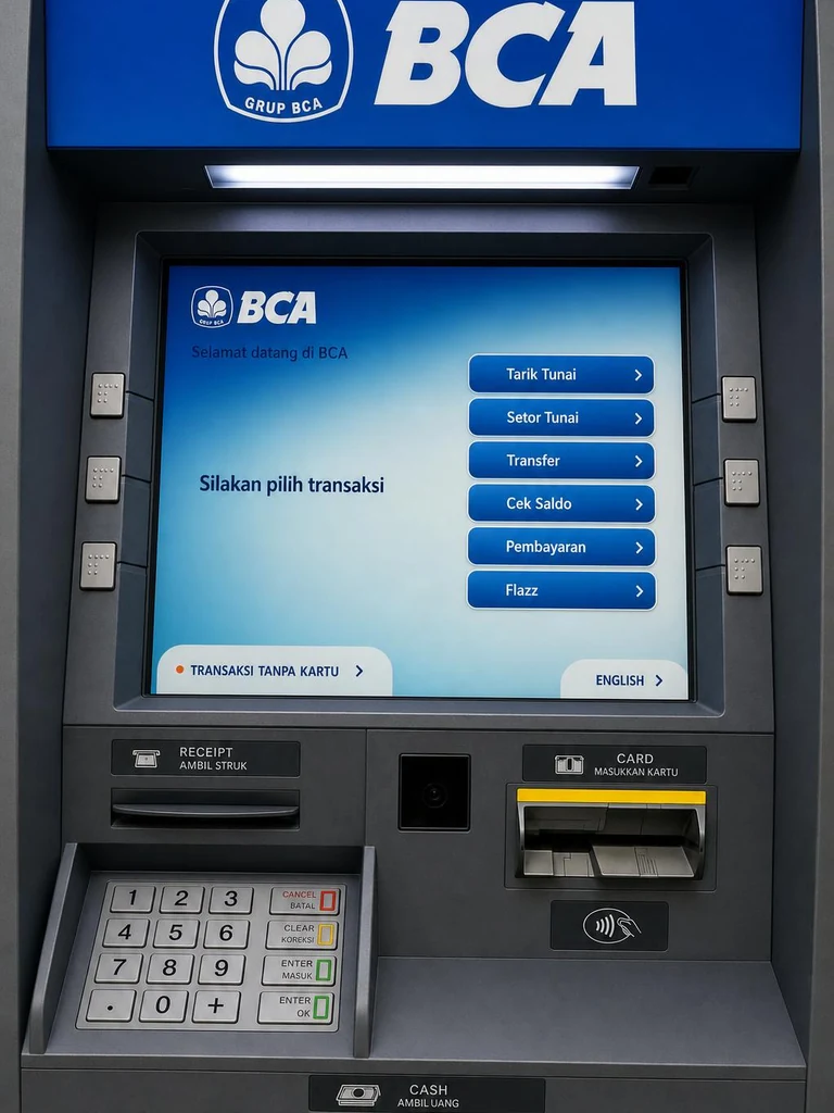 BCA ATM in Indonesia for withdrawing rupiah using a code