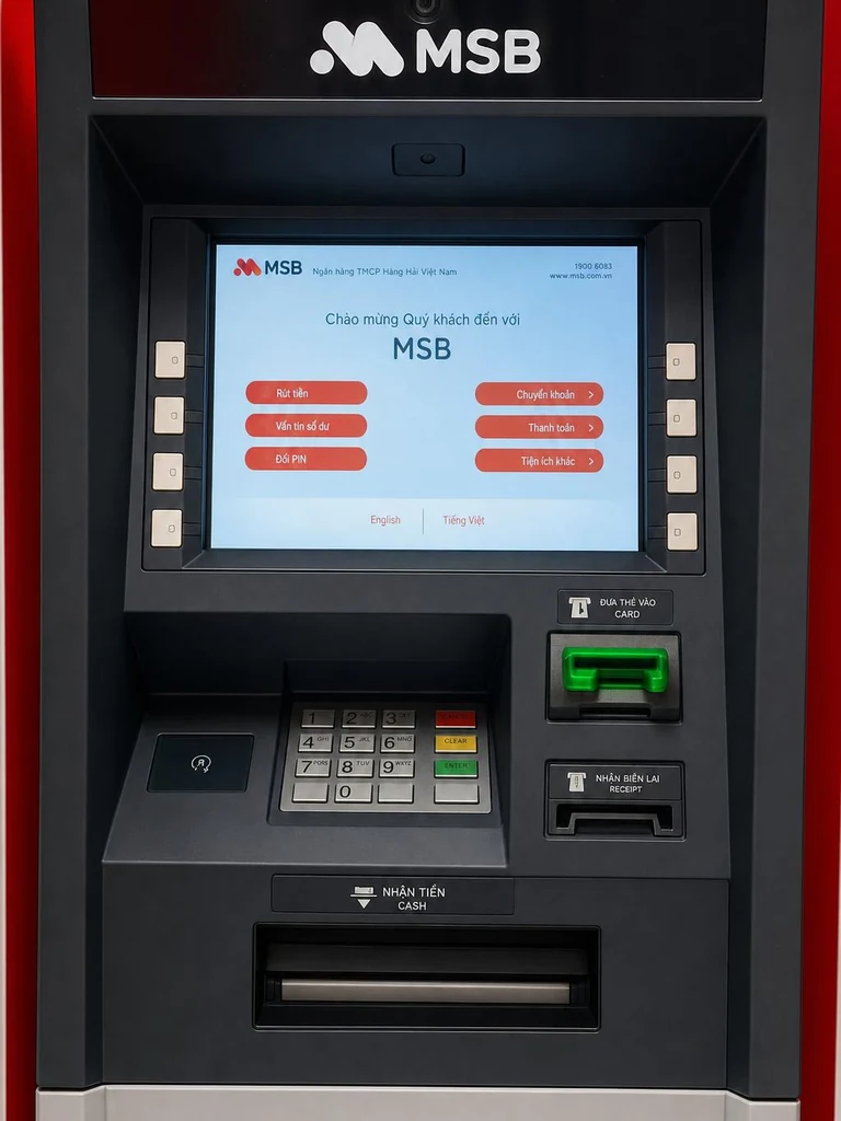 MSB Bank ATM in Vietnam for withdrawing Vietnamese dong using a code