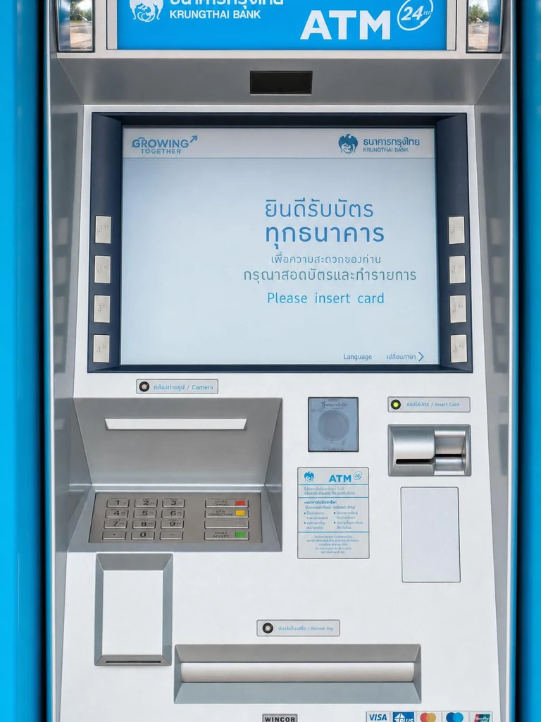 Krungthai ATM in Thailand for withdrawing Thai baht using a code