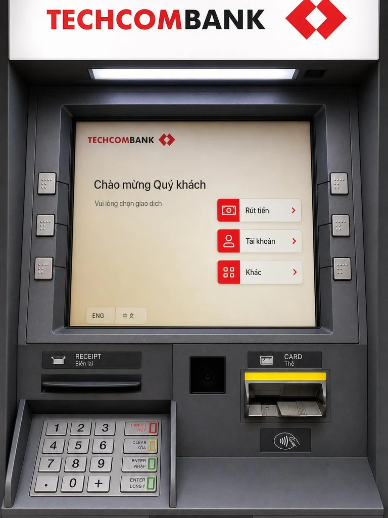 Techcombank ATM in Vietnam for withdrawing Vietnamese dong using a code