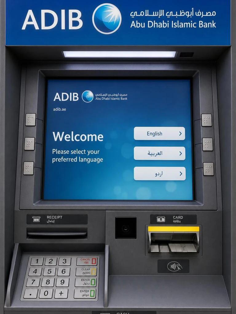 ADIB ATM in the UAE for withdrawing dirhams using a code