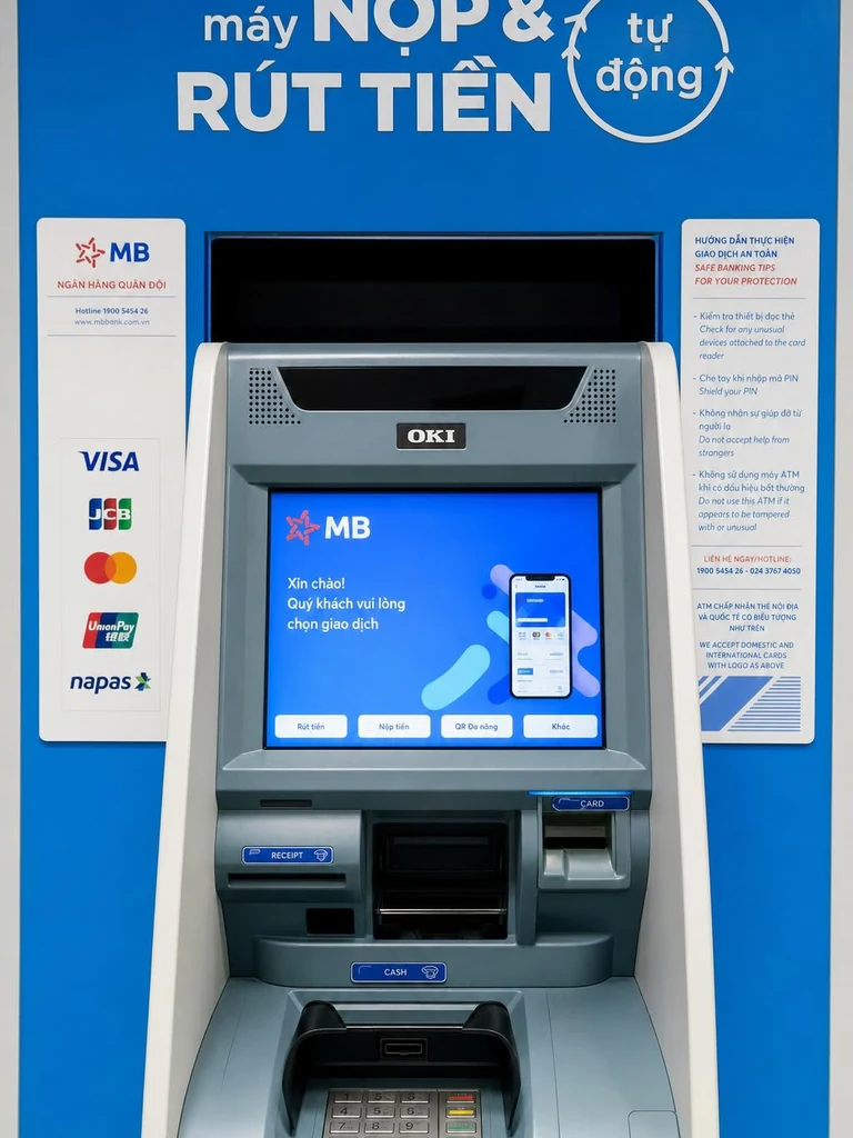 MB Bank ATM in Vietnam for withdrawing Vietnamese dong using a code