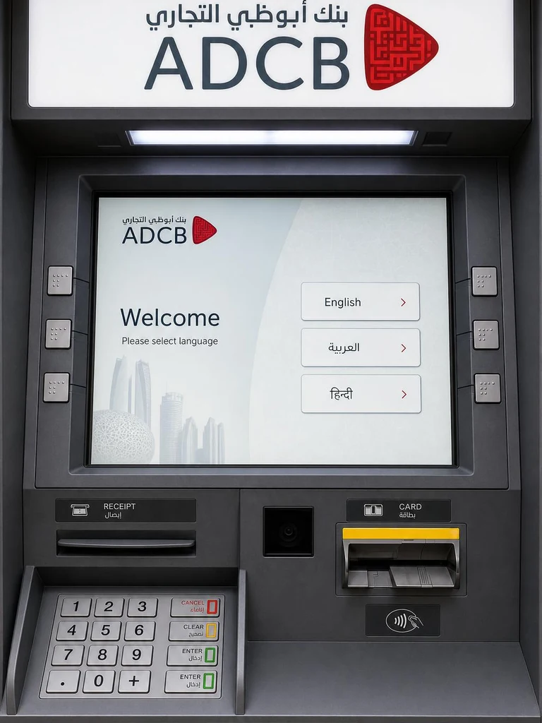 ADCB ATM in the UAE for withdrawing dirhams using a code