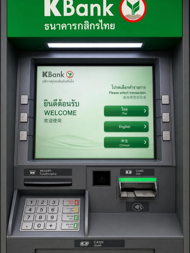 KBank ATM in Thailand for withdrawing Thai baht using a QR code