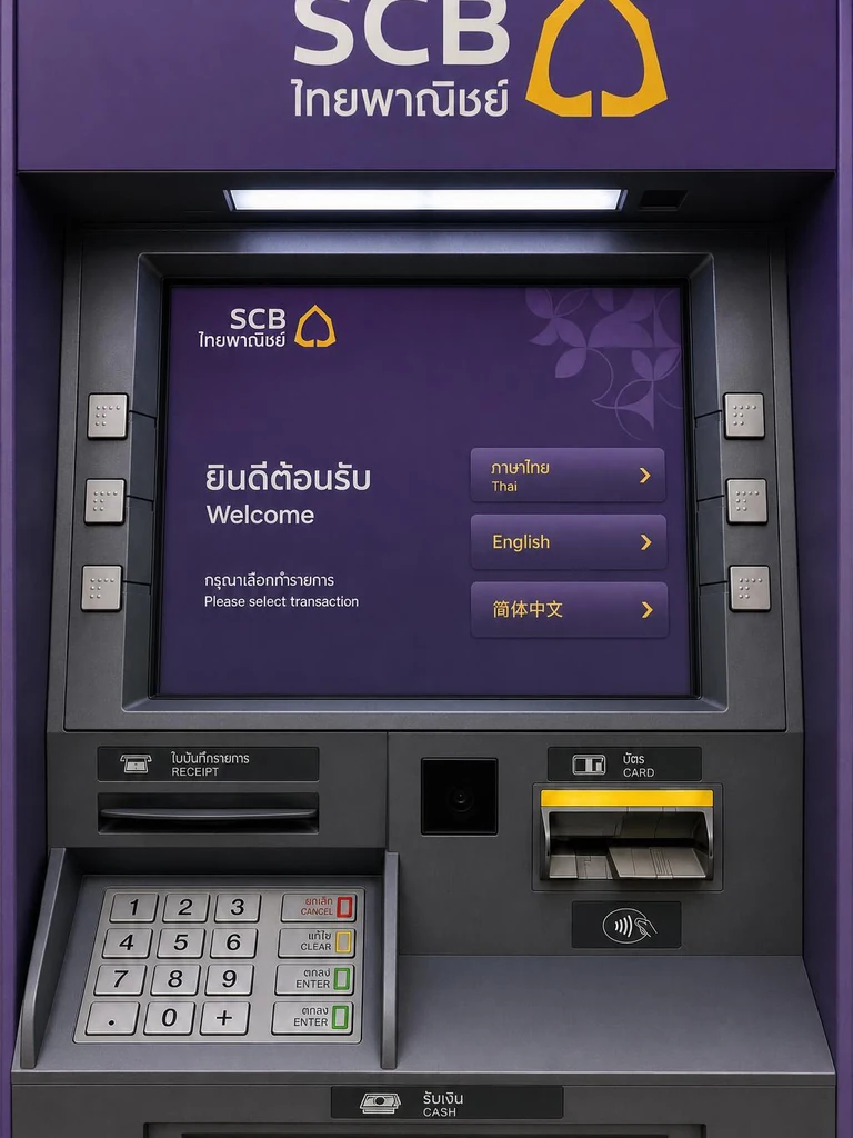 SCB ATM in Thailand for withdrawing Thai baht using a code