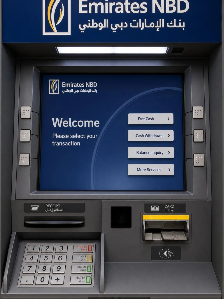 Emirates NBD ATM in the UAE for depositing cash into an account